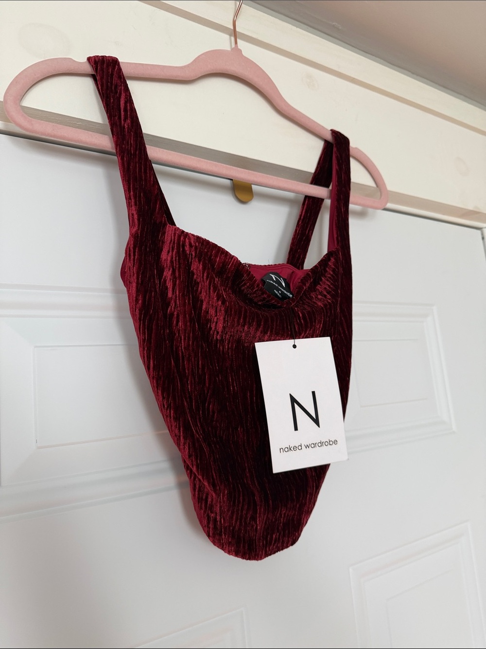 naked wardrobe Velvet Crushed Camisole in Burgundy